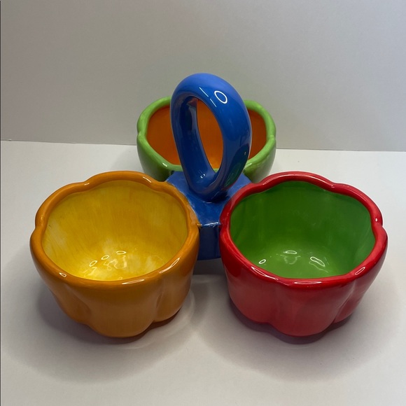 Gibson Other - Vintage Gibson 3-section Colorful Ceramic 
Snack/condiment dish